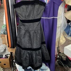 Kay Unger Black Strapless Ruffle Dress Size 4 Silk Blend Cocktail Party
